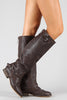 Breckelle Double Buckle Ruched Riding Knee High Boot