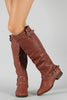 Breckelle Double Buckle Ruched Riding Knee High Boot