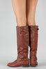 Breckelle Double Buckle Ruched Riding Knee High Boot