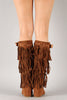 Fringe Studded Moccasin Knee High Wedge Boot