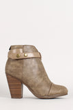 Two-Tone Snap Button Strap Chunky Heel Ankle Bootie