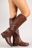 Criss Cross Double Buckle Riding Knee High Boot