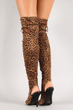 Breckelle Leopard Lace Up Back Cut Out Over-The-Knee Boot