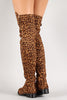 Leopard Suede Zip Up Over-The-Knee Boots