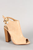 Liliana Double Buckle Peep Toe Mule Booties