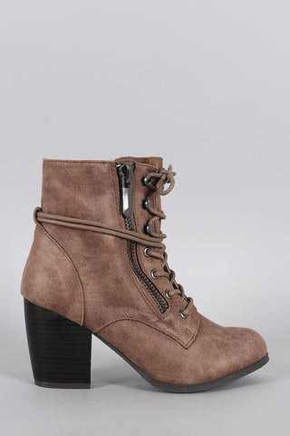 Qupid Oil Finish Suede Lace Up Bootie