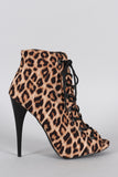 Qupid Leopard Corseting Peep Toe Bootie