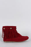 Suede Button Braided Fringe Round Toe Booties