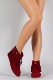 Suede Button Braided Fringe Round Toe Booties