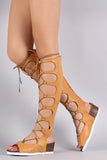 Studded Gladiator Lace Up Footbed Platform Wedge Sandal