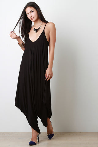 Plunging Neckline Draping Oversize Jumpsuit