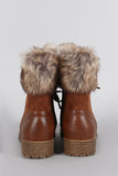 Bamboo Combat Faux Fur Ankle Cuff Lug Sole Booties