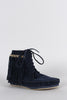 Bamboo Suede Link Chain Fringe Lace Up Moccasin Flat Booties