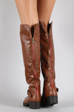 Bamboo Fold Over Cuff Contrast Zipper Studded Riding Knee High Boot