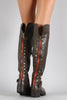 Bamboo Fold Over Cuff Contrast Zipper Studded Riding Knee High Boot