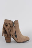 Breckelle Suede Fringe Cowgirl Chunky Heeled Ankle Boots