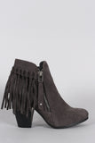 Breckelle Suede Fringe Cowgirl Chunky Heeled Ankle Boots