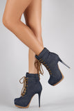 Shoe Republic LA Stiletto Lug Denim Work Booties