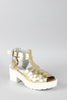 Qupid Woven Metallic Ankle Strap Peep Toe Flatform Sandal