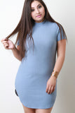 Ribbed Mock Neck Short Sleeved Mini Dress