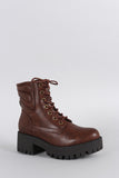 Round Toe Lace Up Lug Sole Combat Ankle Boots