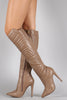 Liliana Quilted Patterned Stitch Pointy Toe Stiletto Boots