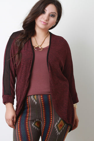 Mesh Panel Dolman Sleeves Open Front Cardigan