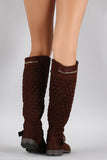 Bamboo Quilted Suede Zipper Trim Riding Knee High Boots