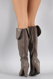 Bamboo Cuff Elastic Gore Chunky Heeled Knee High Boots