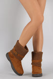 Bamboo Sweater Cuff Buckled Flat Ankle Boots