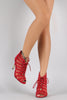 Qupid Mesh Lace Up Peep Toe Stiletto Heel