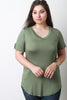 V-Neck Pocket Tab Sleeve Round Hem Top