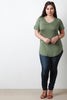 V-Neck Pocket Tab Sleeve Round Hem Top