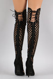 Suede Geometric Cutouts Peep Toe Stiletto Over-The-Knee Boots