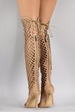 Suede Geometric Cutouts Peep Toe Stiletto Over-The-Knee Boots