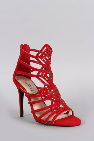 Anne Michelle Suede Strappy Rhinestone Stiletto Heel