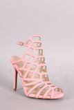 Qupid Nubuck Caged Peep Toe Stiletto Heel