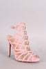 Qupid Nubuck Caged Peep Toe Stiletto Heel