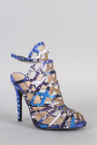 Qupid Snake Caged Peep Toe Stiletto Heel