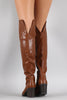 Bamboo Leather Folded Cuff Chunky Heeled Riding Boots