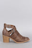 Qupid Slashed Crisscross Buckled Strap Chunky Heeled Ankle Boots