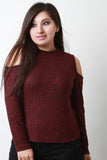 Marled Knit Long Sleeves Cold Shoulder Top