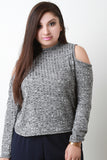 Marled Knit Long Sleeves Cold Shoulder Top