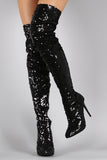 Sequin Pointy Toe Stiletto Over-The-Knee Boots