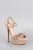 Anne Michelle Rhinestone Suede Ankle Strap Platform Heel