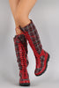 Tweed Combat Lace Up Knee High Boots