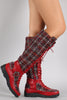 Tweed Combat Lace Up Knee High Boots