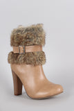 Faux Fur Buckle Almond Toe Ankle Bootie