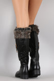 Buckled Faux Fur Cuff Knee High Rain Boots