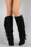 Breckelle Faux Suede Side Fringe Stiletto Knee High Boot